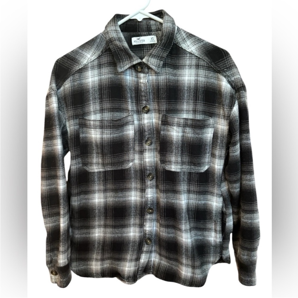Hollister Gray Black and White Checkered Shacket